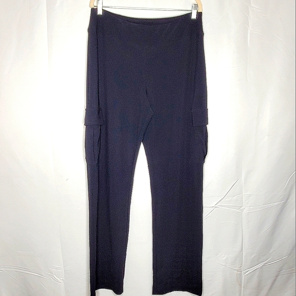 Hi-rise Cargo Pants Size L Black Stretch Pull-on Straight Leg Casual Lightweight